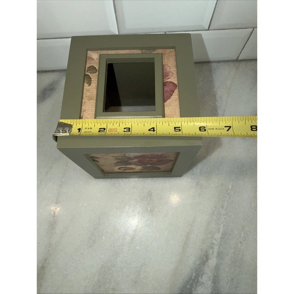 Belk Bali Wooden Tissue Cover With Matching Trash‎ Can GW999 Olive Green